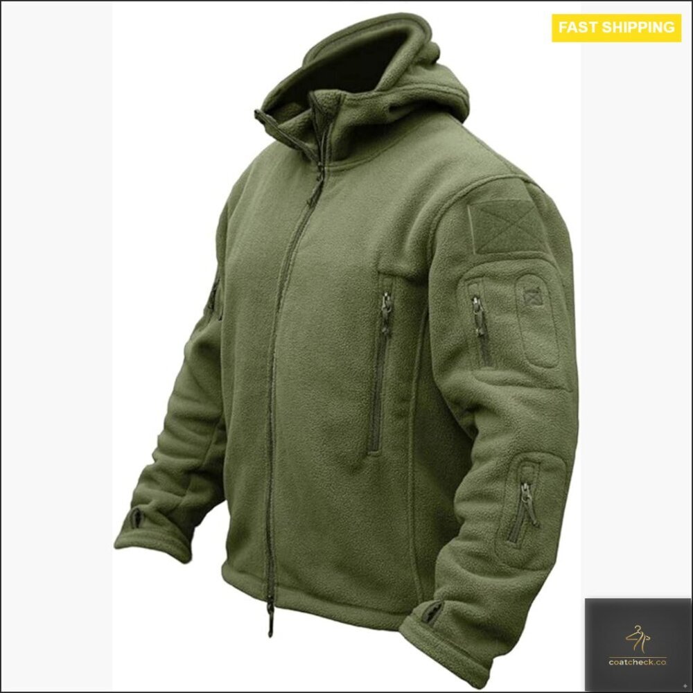 Men's Military Tactical Fleece Hooded Jacket Outdoor Adventure Sport Coat